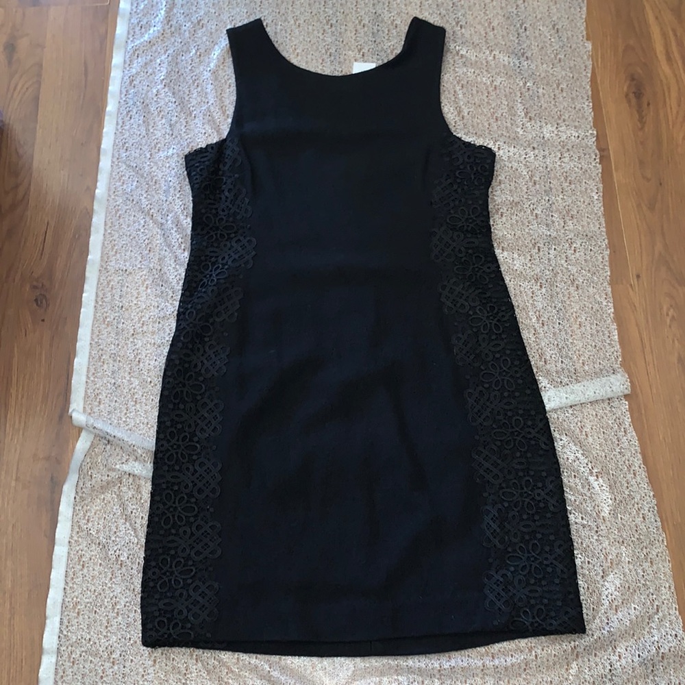 New! Black sheath dress with floral appliqué